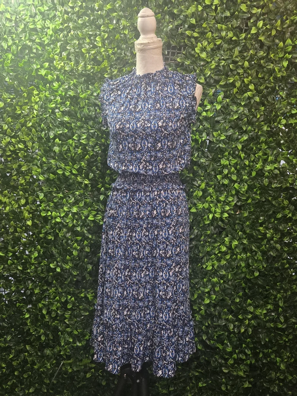 Michael Kors Navy Floral-Print Sleeveless Midi Dress